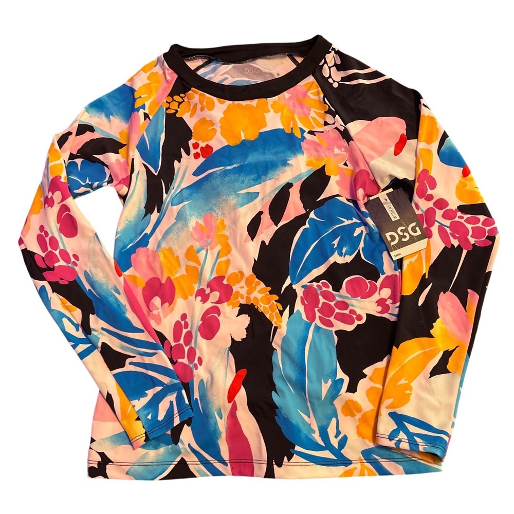 NEW DSG Women's Floral Long Sleeve Rash Guard Swim Shirt UPF 50+ XS